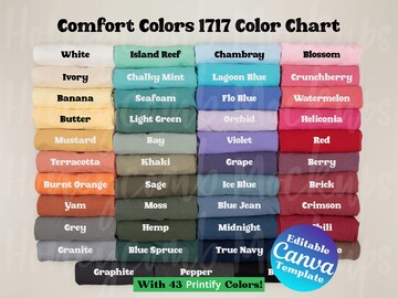 Comfort Colors 1717 Color Chart for Printify Users, Editable Canva Template Color Chart C1717, Printify Color Chart, 1717 Color Chart Mockup