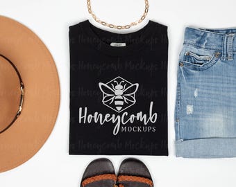 Comfort Colors C1717 Black Mockup, 1717 Mockup, Comfort Colors Mockup, Boho Mockup, Folded Mockup, Black Shirt Mockup, Summer C1717 Mockup