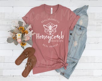Bella Canvas Mauve 3001 Mockup, Mauve Bella Canvas Mockup, 3001 Mauve T-Shirt Mockup, 3001 Flat Lay Mockup, Bella + Canvas Mauve Mockup