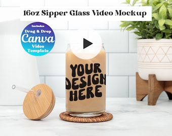 16 Unzen Sipper Glas Video Mockup, 16 Unzen Glasdose Canva Mockup, Drucken Glasdose Mockup, Glas Bierdose Mockup, Glasdose 16 Unzen Mockup Video