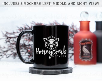 11 Unzen schwarze Tasse Mockup, Halloween-Tasse Mockup, Kaffeetasse Mockup, Witchy Tasse Mockup, 11 Unze Tasse Mockup, Gothic Tasse Mockup, Leere Tasse Mockup