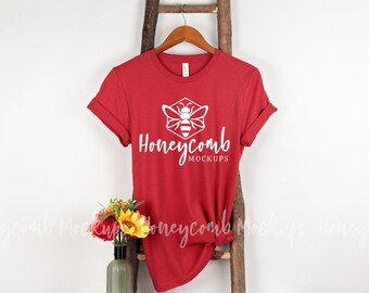 Canvas Red Bella Canvas 3001 Mockup, Hanging Shirt Mockup, Bella Canvas Mockup, Valentines Day Mockup, Red Shirt Mockup, 3001 Mockup