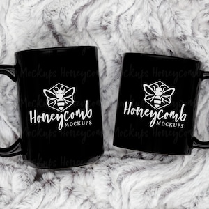11oz and 15oz Black Mug Mockup, Two Mugs Mockup, Side by Side Mugs Mockup, Mug Size Comparison Mockup, Cozy Mug Mockup, Mug Size Chart