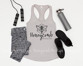 Silver Next Level 1533 Tank Top Mockup, Women's Ideal Racerback Mockup, Workout Mockup, Tank Top Flatlay, 1533 Mockup, Silver Tank Mockup