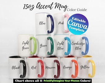 Printify Imagine Your Photos 15oz Accent Mug Color Chart Mockup, Editable Accent Mug Color Chart Canva Template, 15oz Accent Mug Color Guide