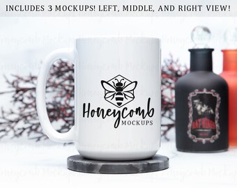 Halloween Mug Mockup, 15oz White Mug Mockup, Coffee Mug Mockup, Witchy Mug Mockup, 15oz Mug Mockup, Gothic Mug Mockup, Blank Mug Mockup