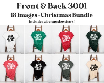 Bella Canvas 3001 Front Back Mockup, Christmas 3001 Mockup Bundle, Front and Back of Shirt Mockup, Bella Canvas Mockup, Hanging 3001 Mockup
