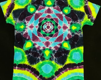 XL. Full mandala Green and blue tie dye shirt.