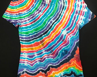 Ladies S Geode tie dye shirt. Soft and stretchy.