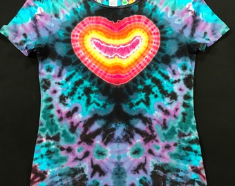 Ladies M Heart scrunch honeycomb tie dye shirt. Soft and stretchy.