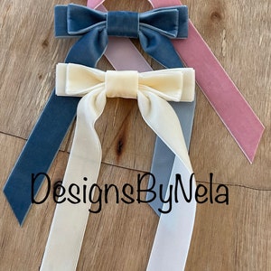 Skinny Velvet Long Tail Hair Bow, Hair Bow, Hair Ribbon, Velvet