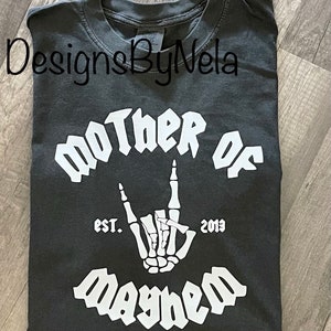 Mother of mayhem graphic tee shirt,personalized motherhood graphic shirt, rocker mama graphic tee, gift for new mom ,funny mama shirt