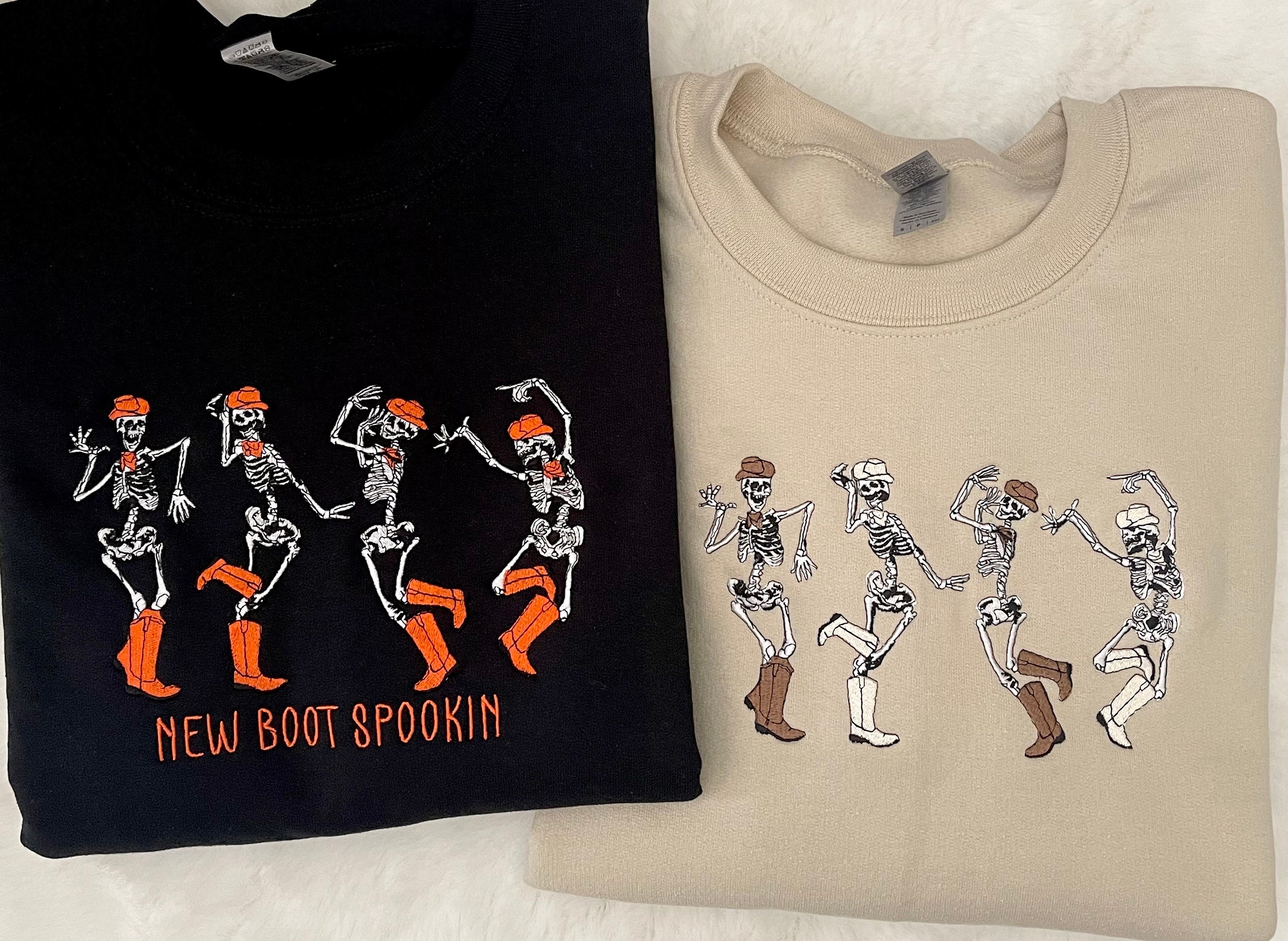 Cowboy skeleton’s sweatshirt, western sweatshirt,Dancing Skeletons embroidered sweatshirt, fall sweatshirt,spooky season