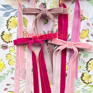 Velvet Skinny Long Bows ,Long Tail Skinny Velvet Bow, Double tail skinny velvet bows, Several colors available image 2