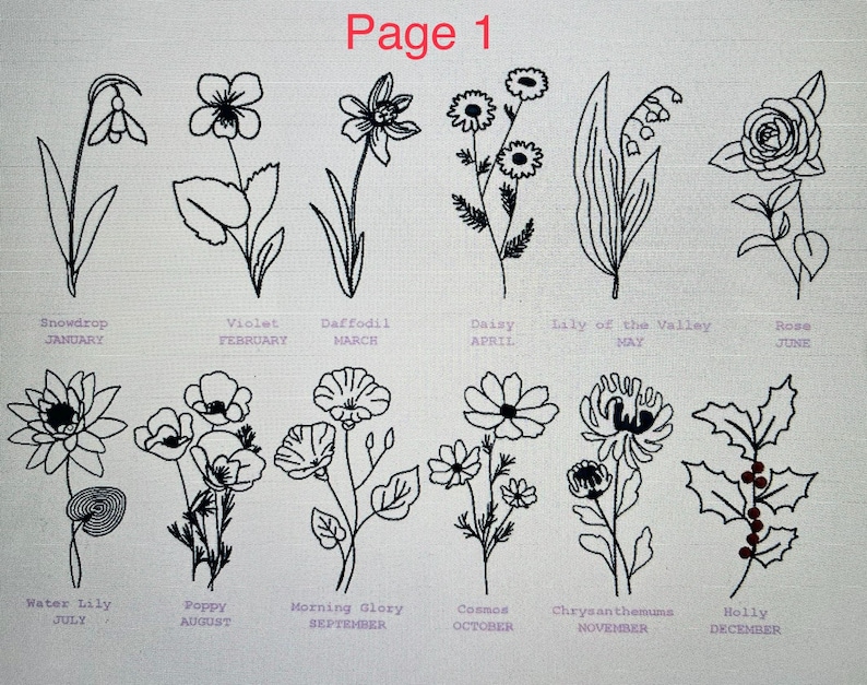 Embroidered Birth Month Flower Swetashirt, Birth Month Flower