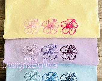 besticktes Hibiskus Blumen Shirt, Ombre Hawaii Shirt, Sommer Shirt, Sunkissed, Boho Shirt, trendiges T-Shirt, Geschenk für sie