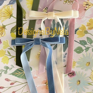 Velvet Skinny Long Bows ,Long Tail Skinny Velvet Bow, Double tail skinny velvet bows, Several colors available image 1