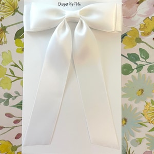 Satin Hair Bow, White Satin Hair Bow, Satin, bridal hair bow, Long Tail Hair Bows, bachelorette Hair Bow, Many Colors to Choose from