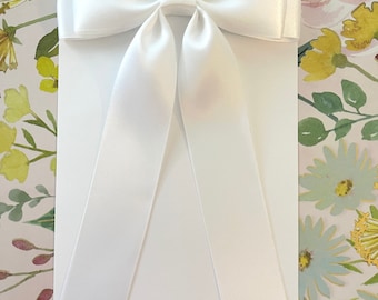 Satin Hair Bow, White Satin Hair Bow, Satin, bridal hair bow, Long Tail Hair Bows, bachelorette Hair Bow, Many Colors to Choose from