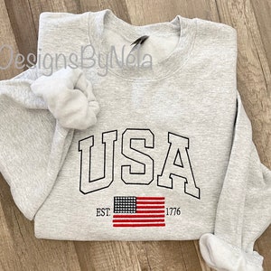 USA Flag embroidered sweatshirt, patriotic embroidered sweatshirt, American flag , gift for her