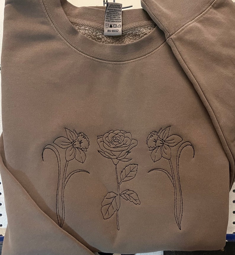 Embroidered Birth Month Flower Swetashirt, Birth Month Flower