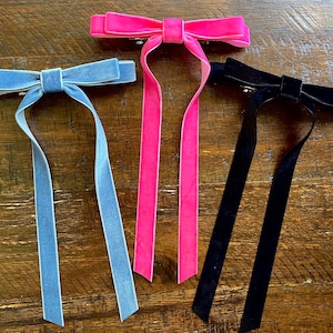 Velvet Skinny Long Bows ,Long Tail Skinny Velvet Bow, Double tail skinny velvet bows, Several colors available image 4