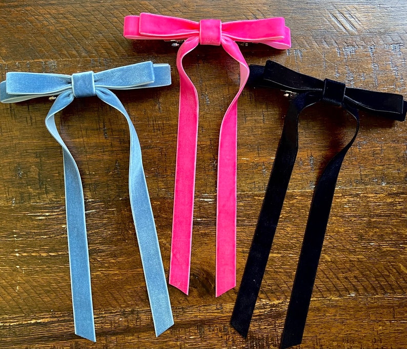 Velvet Skinny Long Bows ,Long Tail Skinny Velvet Bow, Double tail skinny velvet bows, Several colors available image 4