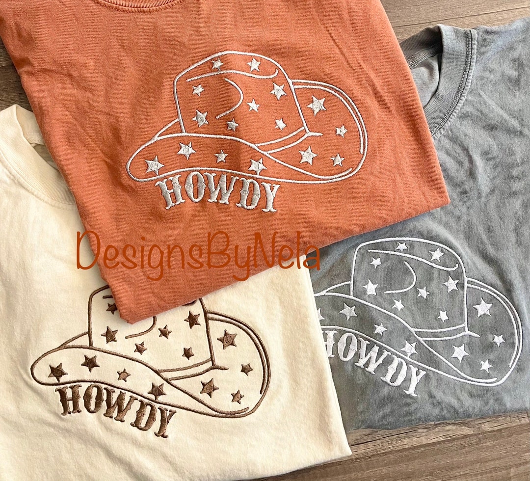 Howdy Cowboy Hat Embroidered Short Sleeve Sweater