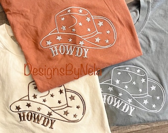Camisa vaquera con sombrero bordado, camisa vaquera moderna, camisa de rodeo, vaquera boho, camisa retro del oeste, regalo para ella