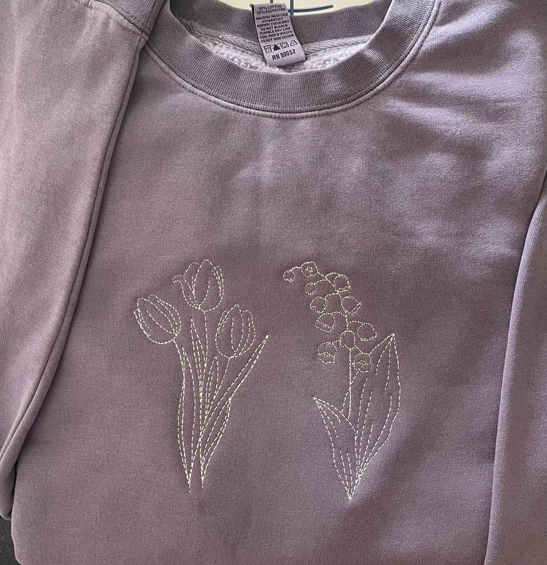 Embroidered Birth Month Flower Swetashirt, Birth Month Flower