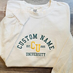 besticktes benutzerdefiniertes College-T-Shirt, gesticktes Maskottchen-T-Shirt, Abschlussgeschenk, benutzerdefiniertes Universitäts-Shirt, College-Buchstabe-T-Shirt