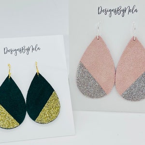 Suede Leather Earrings, Teardrop Leather Earrings, Leather Earrings, Glitter Leather Earrings, Available In many Colors