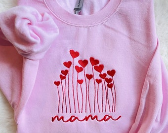 Embroidered mama Valentine’s Day swetashirt , personalized Valentine’s Day shirt , gift for her