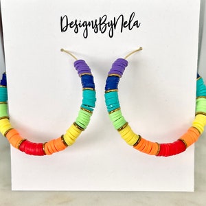 Rainbow Earrings, Rainbow Beaded Earrings, Hoop Rainbow Earrings