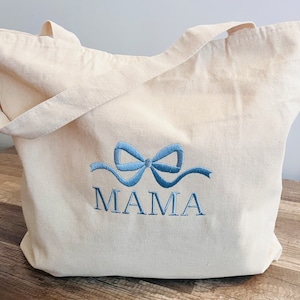 Custom Mama Embroidered tote bag, embroidered bow tote bag, embroidered mama tote bag,diaper bag, gift for mom