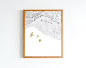 Wind Line Art | Birds wall art | Abstract Wall Art | Minimalistic Art | Printable Wall Art | Digital Download