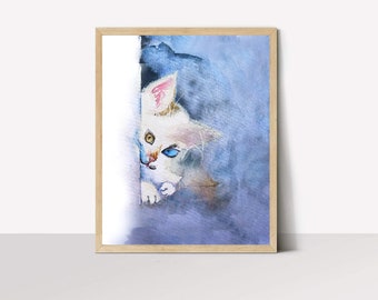 Aquarelle fait main Cat Printable Wall Art | | d’impression numérique Téléchargement instantané Baby Room Decor