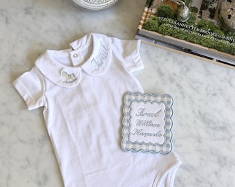 Heirloom Baby Onesie | Personalized Embroidered Collar | Custom Newborn Keepsake Gift