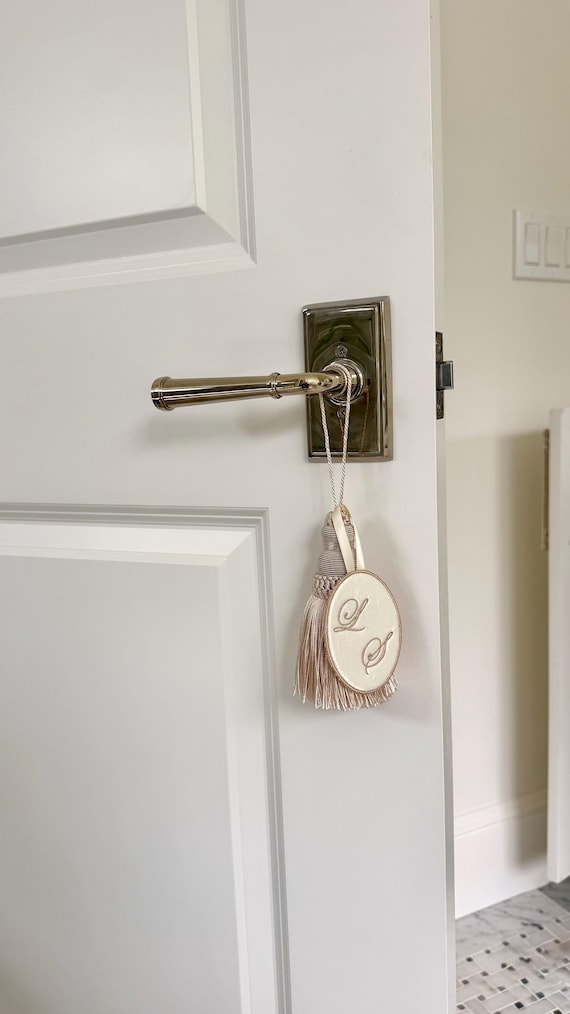 Personalized Monogram Tassel Door Hanger | Custom Embroidered Door Charm | Elegant Door Hanger | Bedroom & Bathroom Decor
