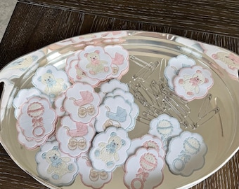 Embroidered Gender Reveal Pins | Baby Shower Keepsake Decor