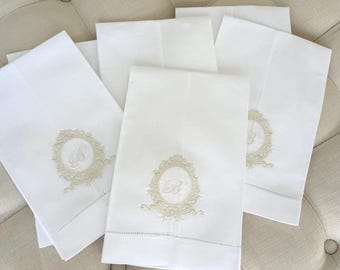Monogrammed Linen Hand Towel - Custom Hemstich Napkin