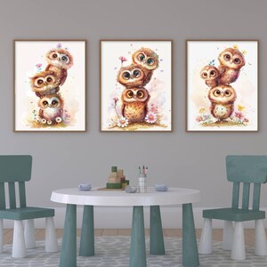 Baby Owls Wall Art Prints - Whimsical Owl Decor for Kids&#39; Rooms, Nursery Owl Wall Art, Owls for Nursery, Cute Toddlers Art Room