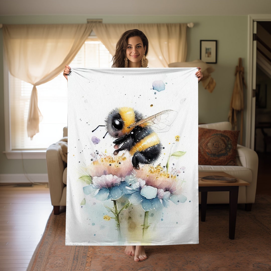 Bumble Bee Throw Blanket, Personalized Bee Blankie, Beehive Decor, Cute