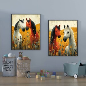 Láminas de arte de pared con caballos antiguos: decoración retro con caballos para un encanto atemporal en las habitaciones de los niños: obras de arte ecuestres antiguas para niños pequeños