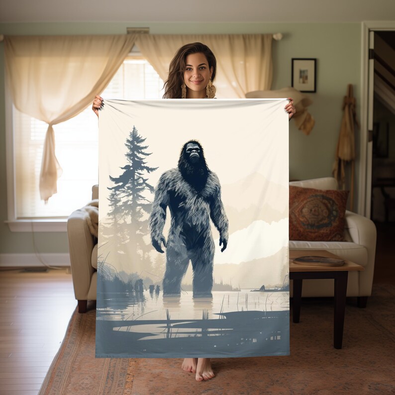 Bigfoot Throw Blanket, Personalized Sasquatch Decor, Yeti Throw Blankie