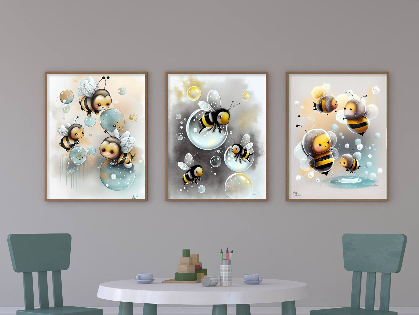 Bumble Bee Decor / Honey Bee Prints / Childrens Neutral Wall Art / Bee  Nursery Decor / Bees and Wildflowers / Nursery Bee Wall Art 