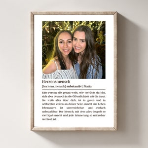 Beste Freundin Geschenk Herzensmensch Definition Poster Mit Foto Personalisiert Bild Fotoposter Schwarz-Weiß Freundschaft Jahrestag Frau