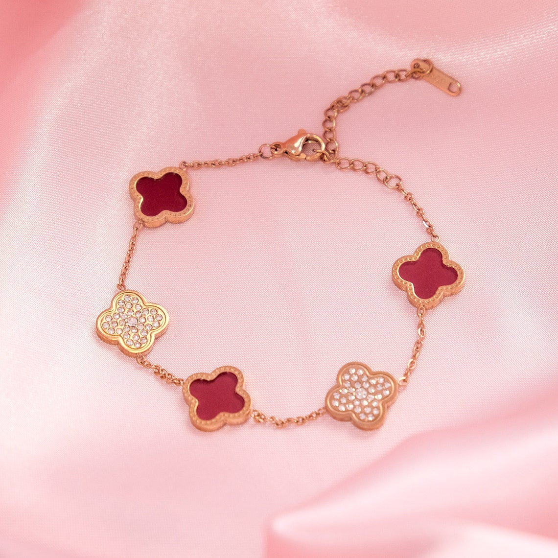 High Quality Four Leaf Clover Bracelet 18K Rose Gold for Women Etsy