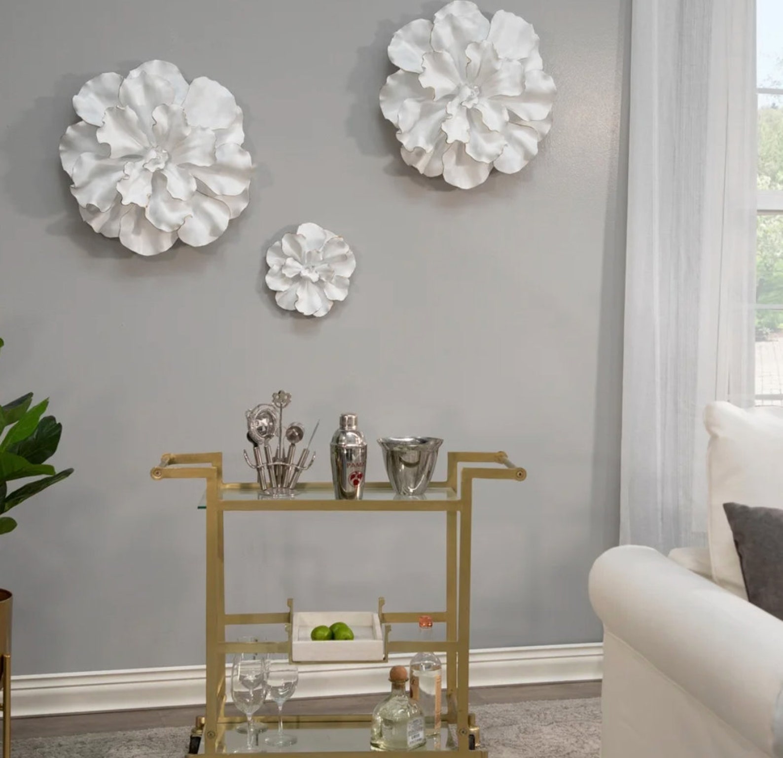 White & Gold Wall Flower Decor 155 and 10 for Etsy