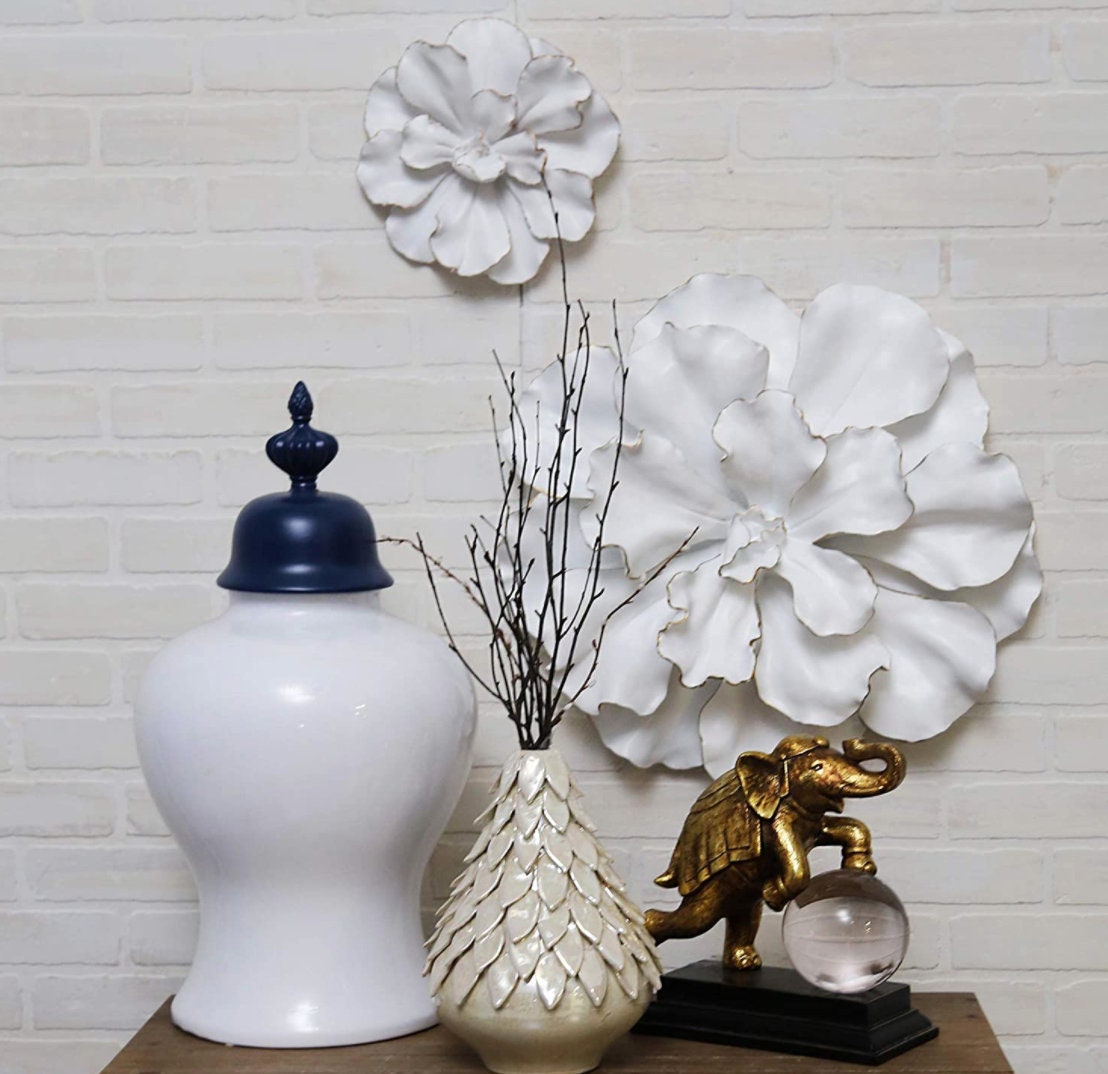 White & Gold Wall Flower Decor 155 and 10 for Etsy